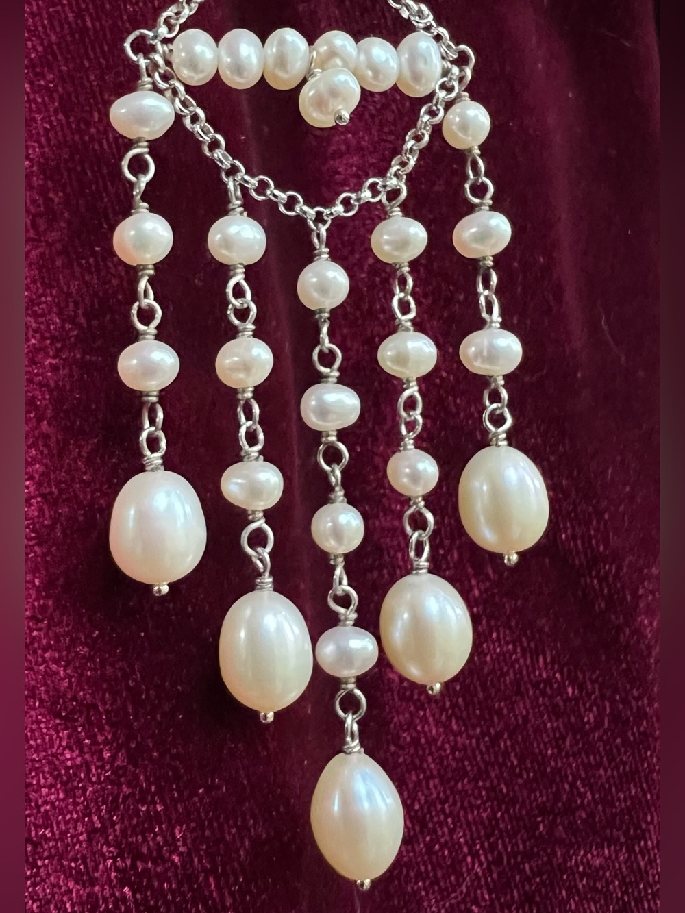 Vintage WW 925 Sterling Genuine Pearl Chandelier Bridal Statement Earrings 15g - Picture 4 of 7
